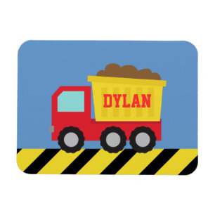Red Yellow Dump Truck Kids Personalized Magnet