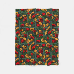 Red Yellow Elegant Floral Roses Fleece Blanket