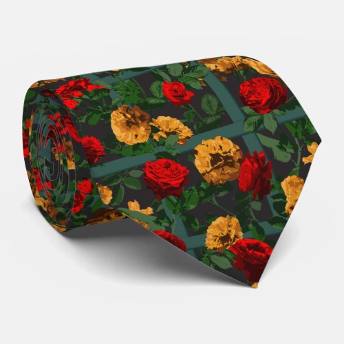 Red Yellow Elegant Floral Roses   Neck Tie