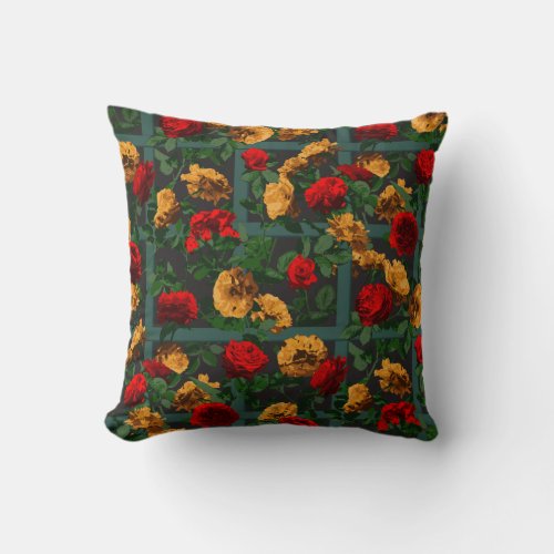 Red Yellow Elegant Floral Roses Throw Pillow