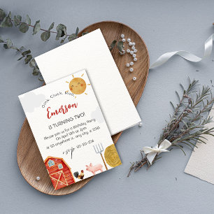 Red Yellow Farm Watercolor Cute Birthday Invite