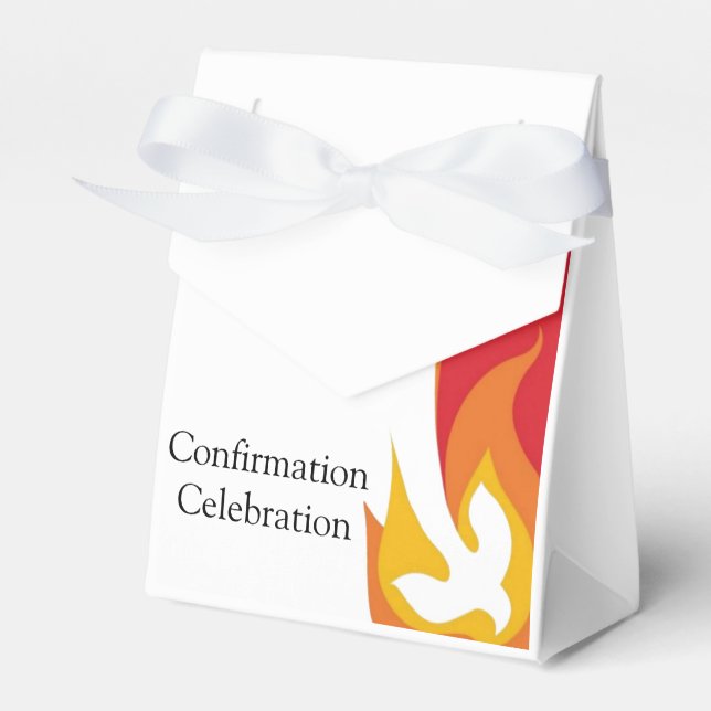 Red Yellow Fire and Dove Confirmation Custom Favor Boxes (Front Side)