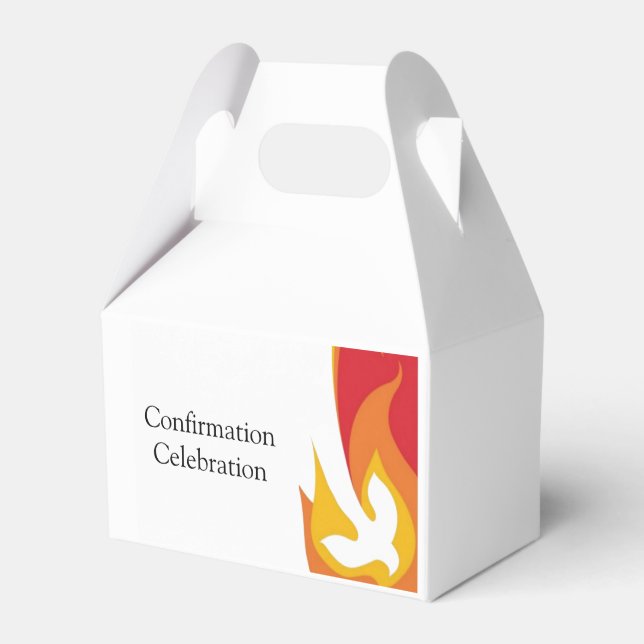 Red Yellow Fire and Dove Confirmation Editable Favor Boxes (Front Side)
