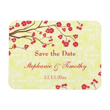 Red   Yellow Floral Damask Save The Date Magnet by Jamene at Zazzle