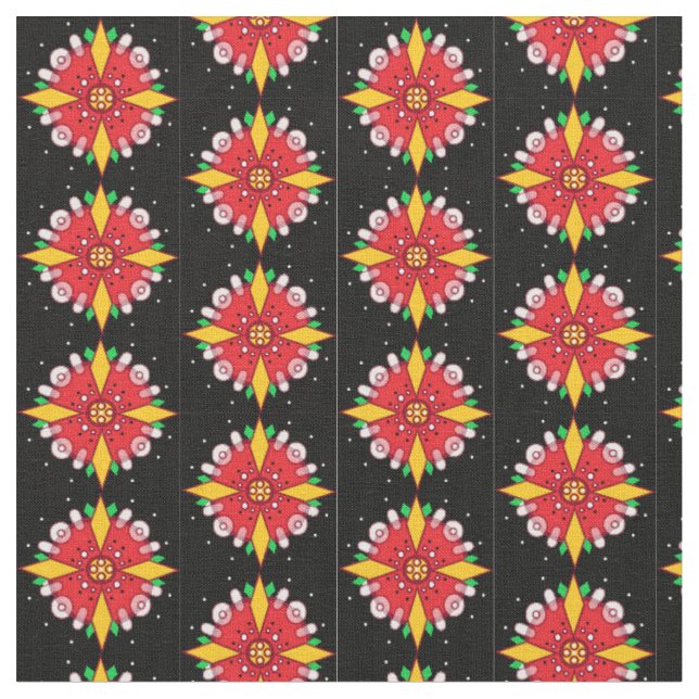Red Yellow Floral Fabric (Close Up)