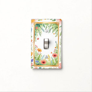 Red & Yellow Floral Flower Garden White Light Switch Cover
