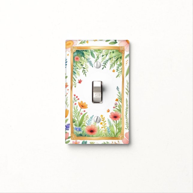 Red & Yellow Floral Flower Garden White Light Switch Cover (In Situ)