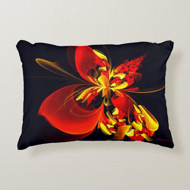 Red Yellow Floral Modern Abstract Art Pattern #10 Accent Pillow (Front)