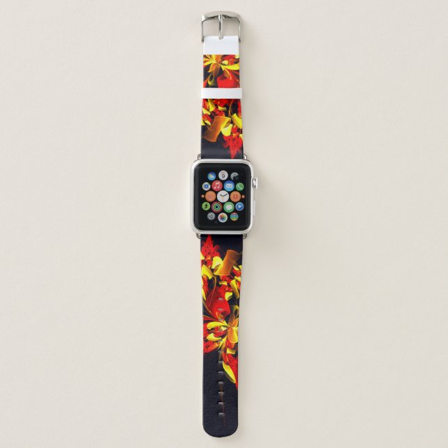 Red Yellow Floral Modern Abstract Art Pattern #10 Apple Watch Band (Front)