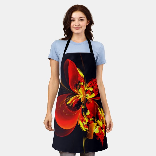 Red Yellow Floral Modern Abstract Art Pattern #10 Apron (Worn)