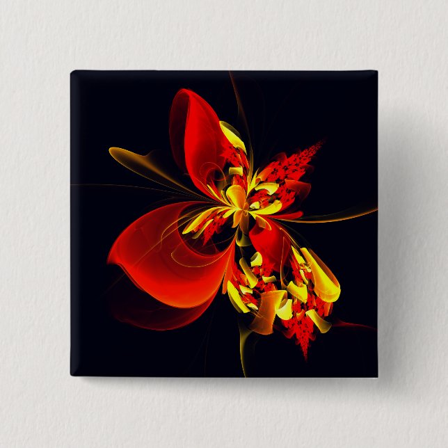 Red Yellow Floral Modern Abstract Art Pattern #10 Button (Front)