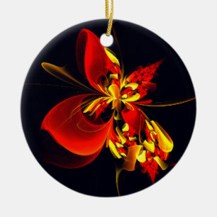 Red Yellow Floral Modern Abstract Art Pattern #10 Ceramic Ornament