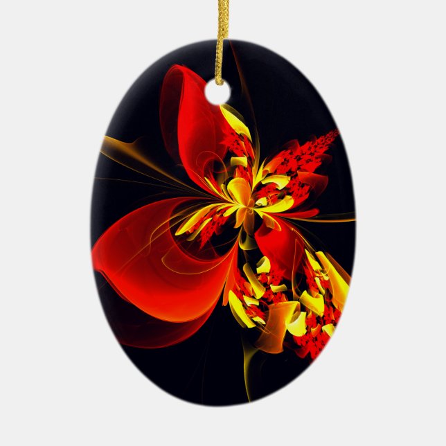 Red Yellow Floral Modern Abstract Art Pattern #10 Ceramic Ornament (Front)