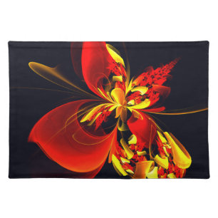 Red Yellow Floral Modern Abstract Art Pattern #10 Cloth Placemat