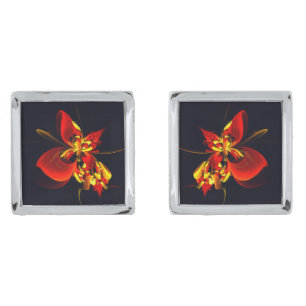 Red Yellow Floral Modern Abstract Art Pattern #10 Cufflinks