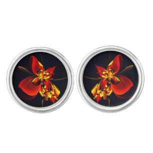 Red Yellow Floral Modern Abstract Art Pattern #10 Cufflinks