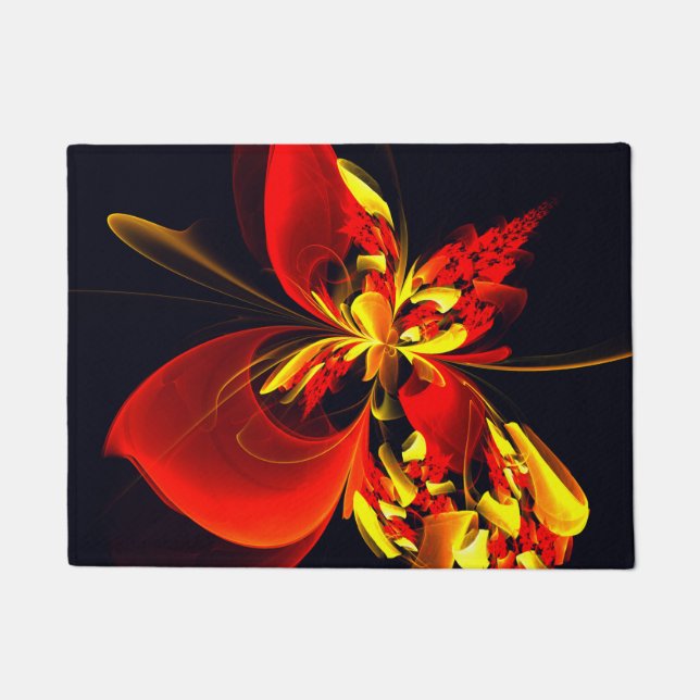 Red Yellow Floral Modern Abstract Art Pattern #10 Doormat (Front)