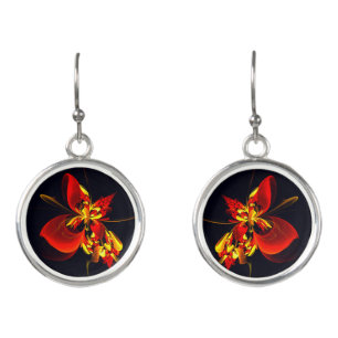 Red Yellow Floral Modern Abstract Art Pattern #10 Earrings
