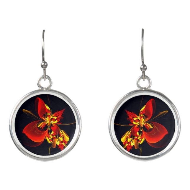 Red Yellow Floral Modern Abstract Art Pattern #10 Earrings (Front)