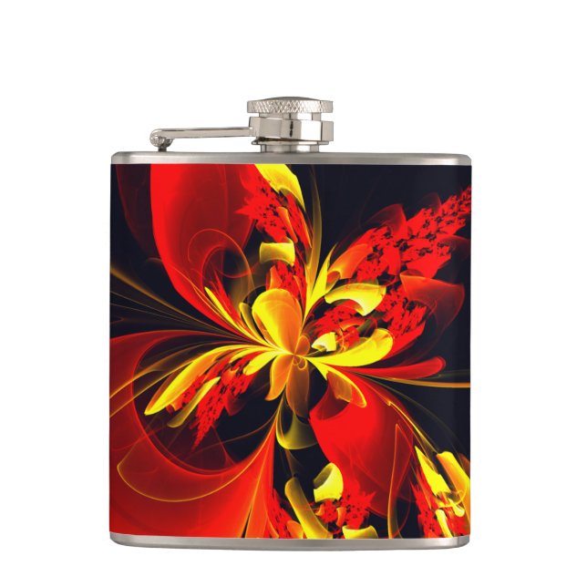 Red Yellow Floral Modern Abstract Art Pattern #10 Flask (Front)