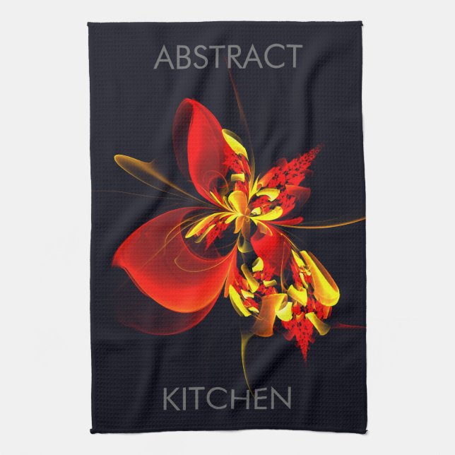 Red Yellow Floral Modern Abstract Art Pattern #10 Kitchen Towel (Vertical)