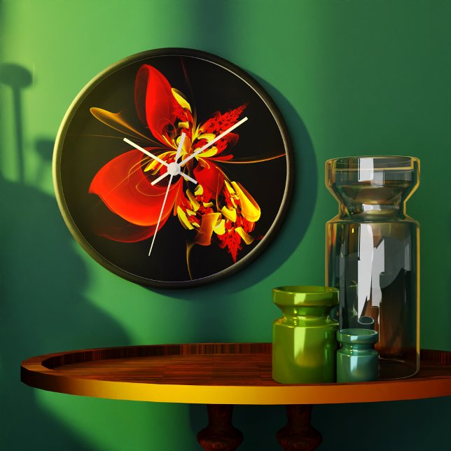 Red Yellow Floral Modern Abstract Art Pattern #10 Large Clock (Red Yellow Floral Modern Abstract Art Pattern #10 Clock)