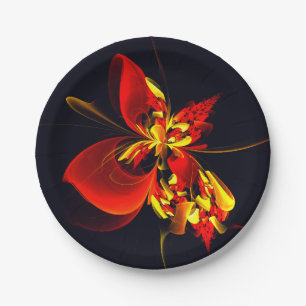 Red Yellow Floral Modern Abstract Art Pattern #10 Paper Plates