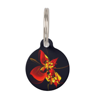 Red Yellow Floral Modern Abstract Art Pattern #10 Pet ID Tag