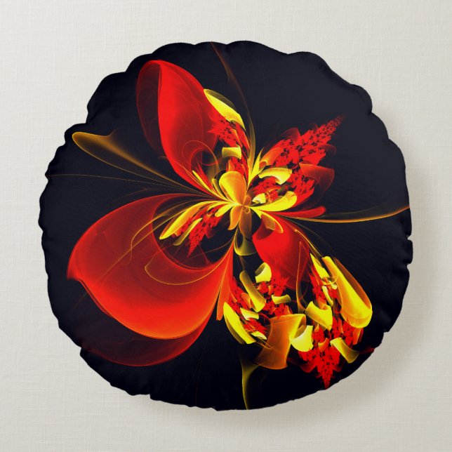 Red Yellow Floral Modern Abstract Art Pattern #10 Round Pillow (Front)