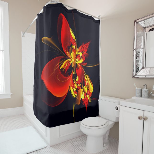 Red Yellow Floral Modern Abstract Art Pattern #10 Shower Curtain (In Situ)