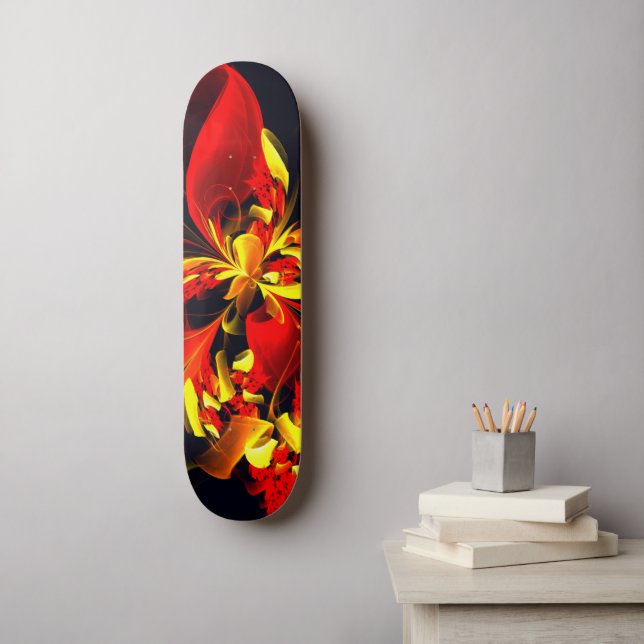 Red Yellow Floral Modern Abstract Art Pattern #10 Skateboard (Wall Art)