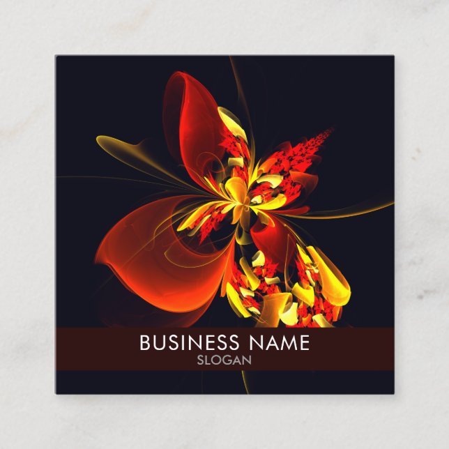 Red Yellow Floral Modern Abstract Art Pattern #10 Square Business Card (Front)