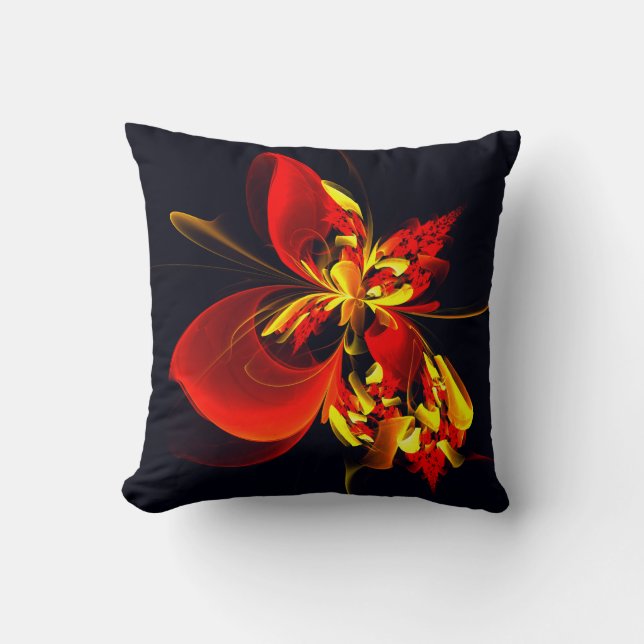 Red Yellow Floral Modern Abstract Art Pattern #10 Throw Pillow (Front)