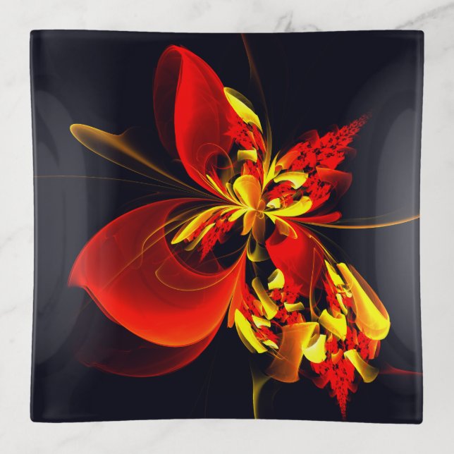 Red Yellow Floral Modern Abstract Art Pattern #10 Trinket Tray (Front)