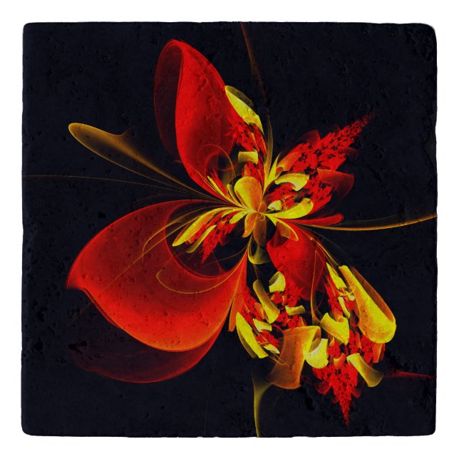 Red Yellow Floral Modern Abstract Art Pattern #10 Trivet (Front)