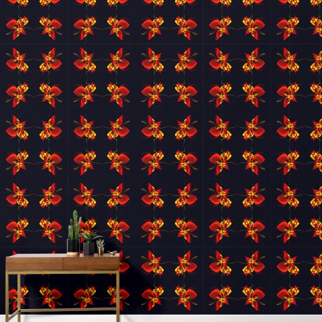 Red Yellow Floral Modern Abstract Art Pattern #10 Wallpaper (Hallway)