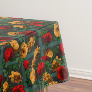 Red Yellow Floral Roses   Tablecloth