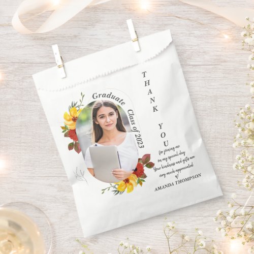 Red Yellow Floral Thank you Graduation Party Gift Favor Bag