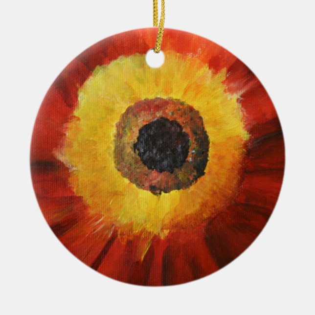 Red Yellow Flower Art Circle Ornament (Front)