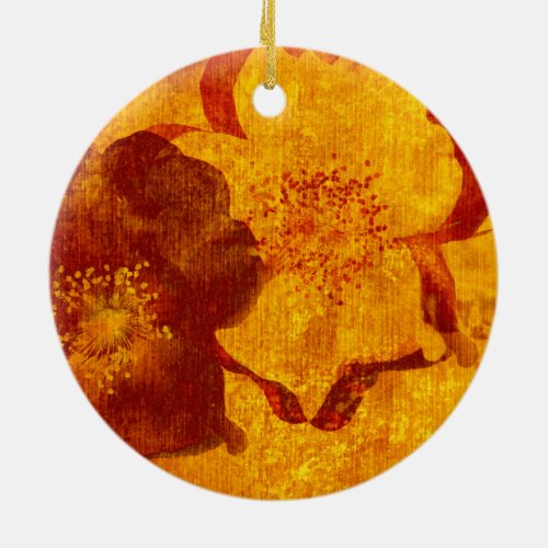 Red yellow flower grunge digital graphic art ceramic ornament