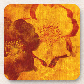 Red yellow flower grunge digital graphic art coaster