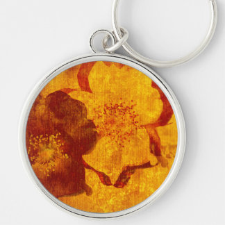 Red yellow flower grunge digital graphic art keychain