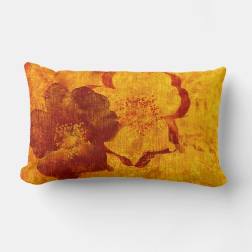 Red yellow flower grunge digital graphic art lumbar pillow