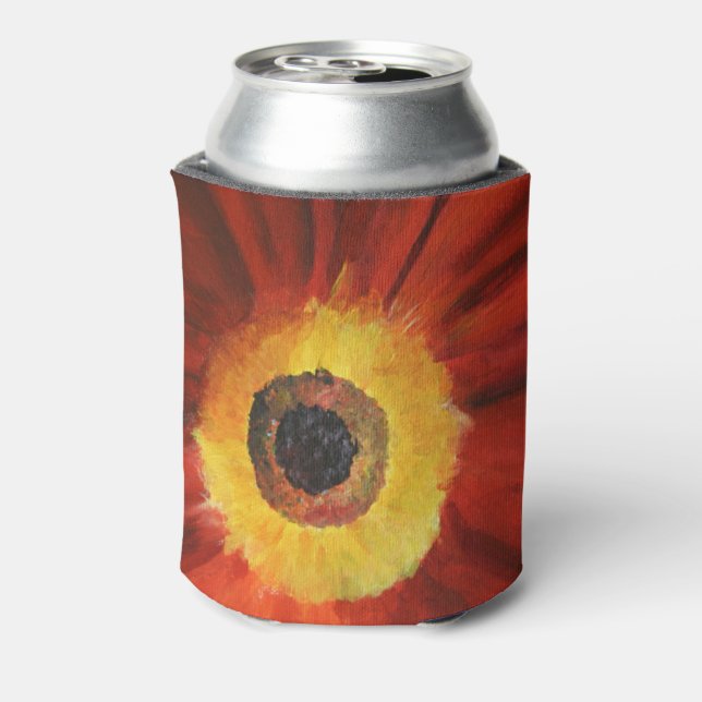 Red Yellow Flower Painting Custom Can Cooler (Can Back)