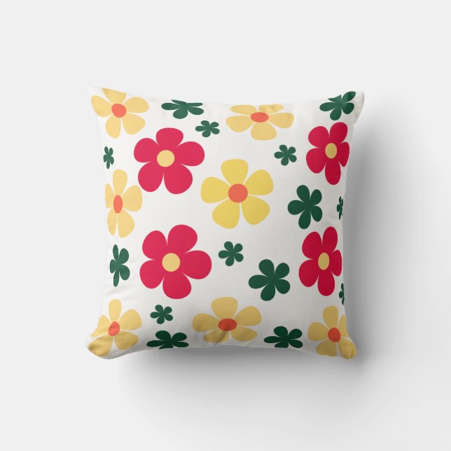 Red yellow flower pattern design  throw pillow (Front)