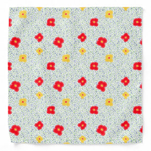 Red Yellow Flowers on Blue Green Circle Dot Bandana
