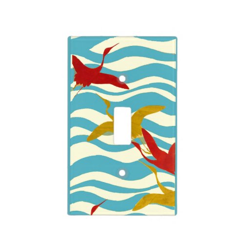 RED YELLOW FLYING CRANES ON WHITE BLUE SEA WAVES LIGHT SWITCH COVER