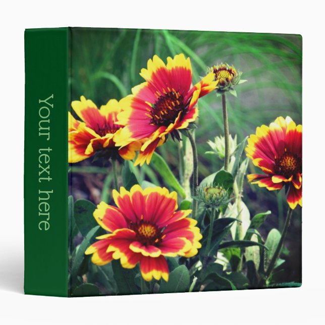 Red Yellow Gaillardia Daisy Flower Personalized 3 Ring Binder (Front/Spine)