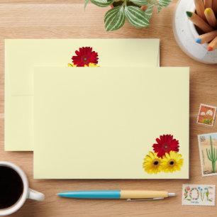 Red Yellow Gerber Daisy Outside Inside Photo Envelope