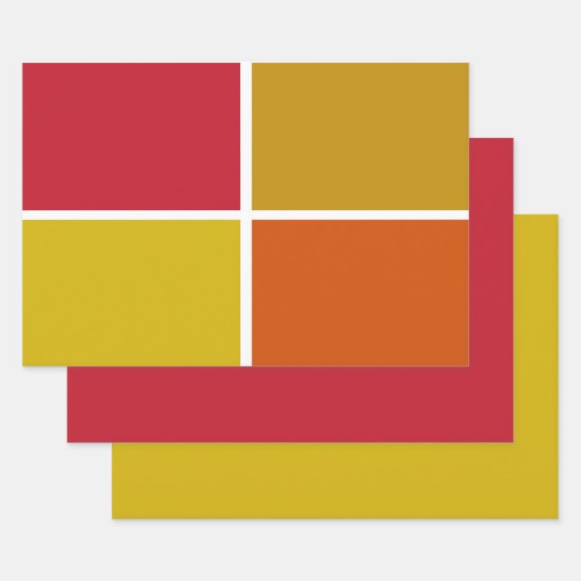 Red, Yellow, Gold and Orange Squares Wrapping Paper Sheets (Set)